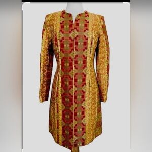 J. McLaughlin Red and Gold Patterned Long Coat